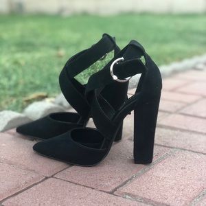 Black Suede Strap Heels